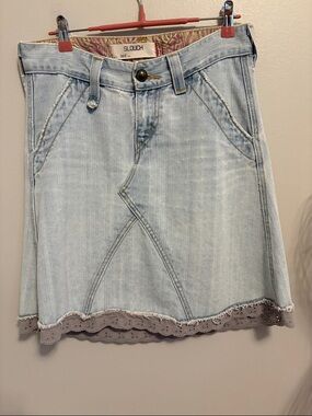 Levi's Light Blue Denim A-Line Skirt with Eyelet Hem